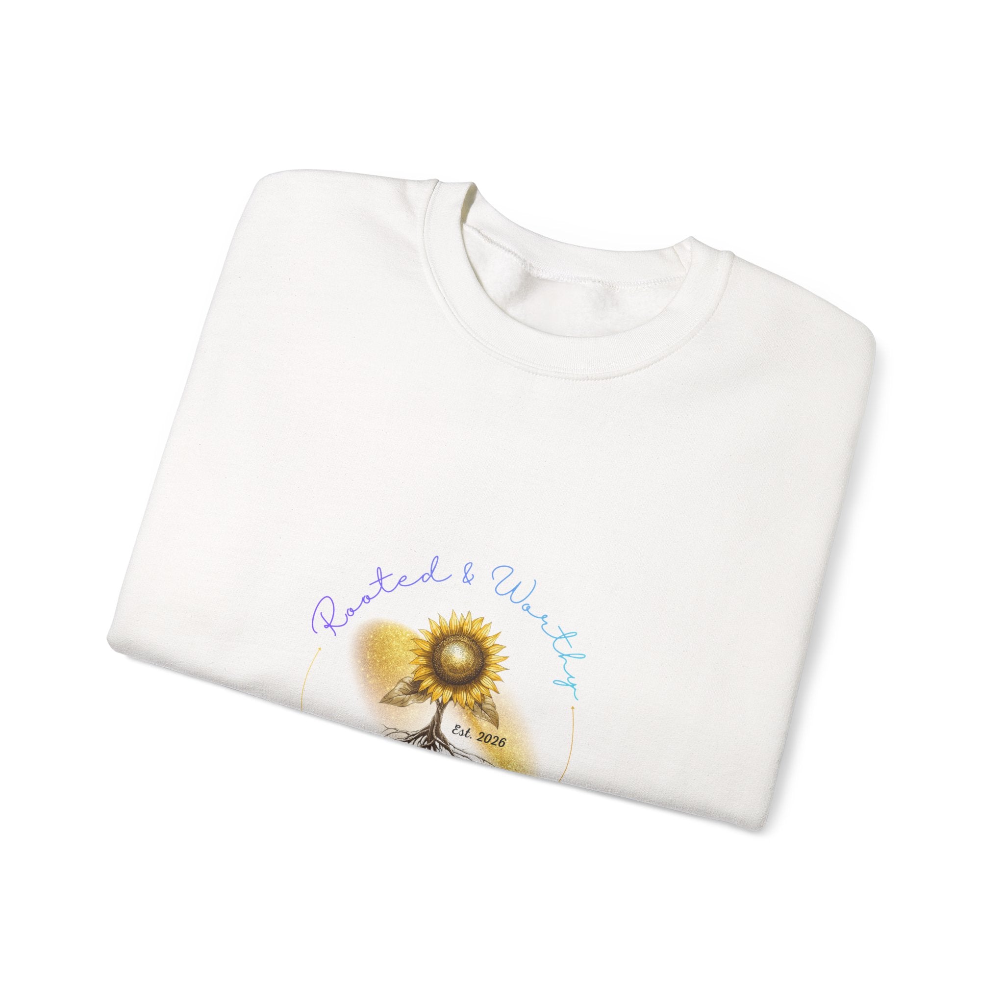 Sunflower Roots Crewneck Sweatshirt — "Rooted" Inspirational Floral Pullover