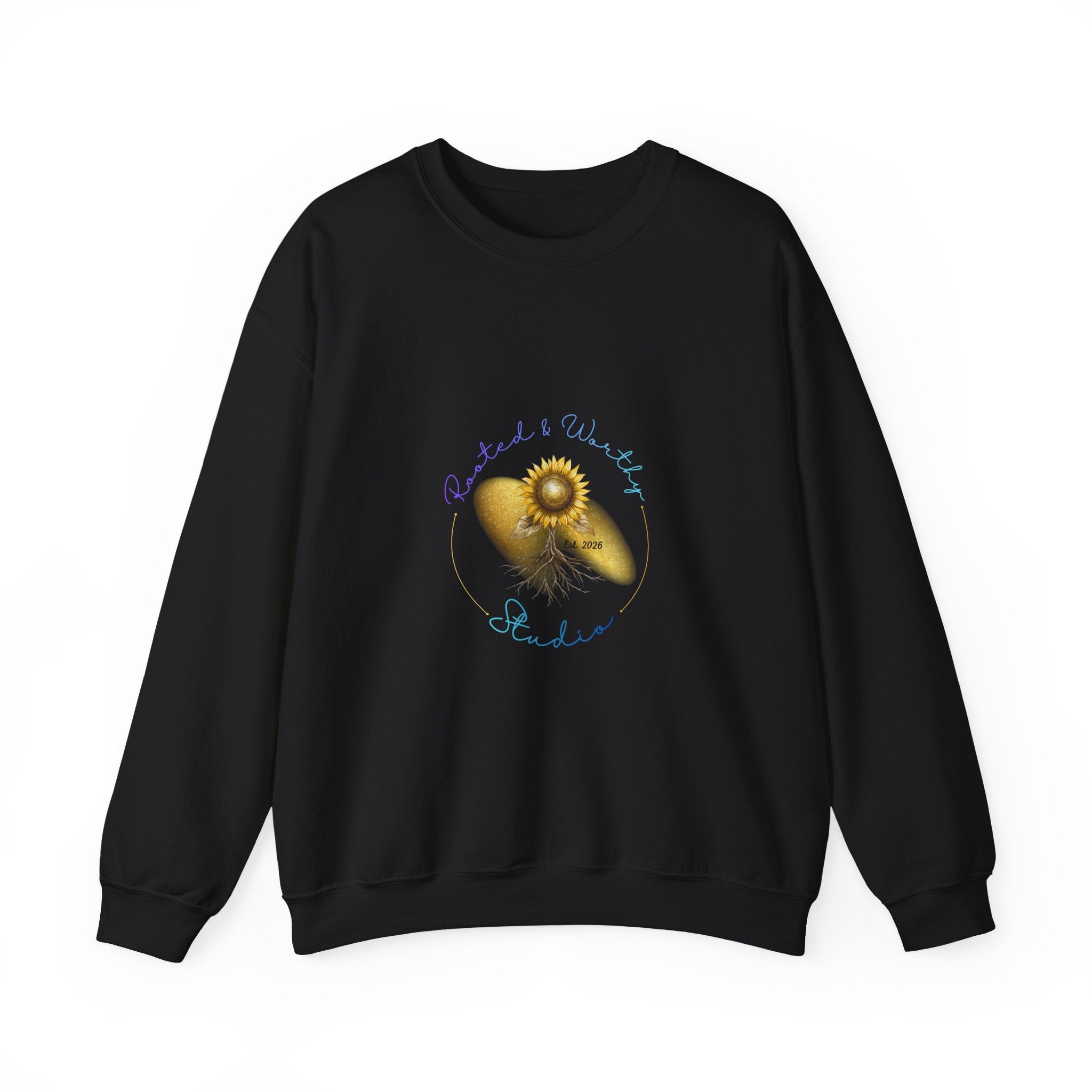 Sunflower Roots Crewneck Sweatshirt — "Rooted" Inspirational Floral Pullover