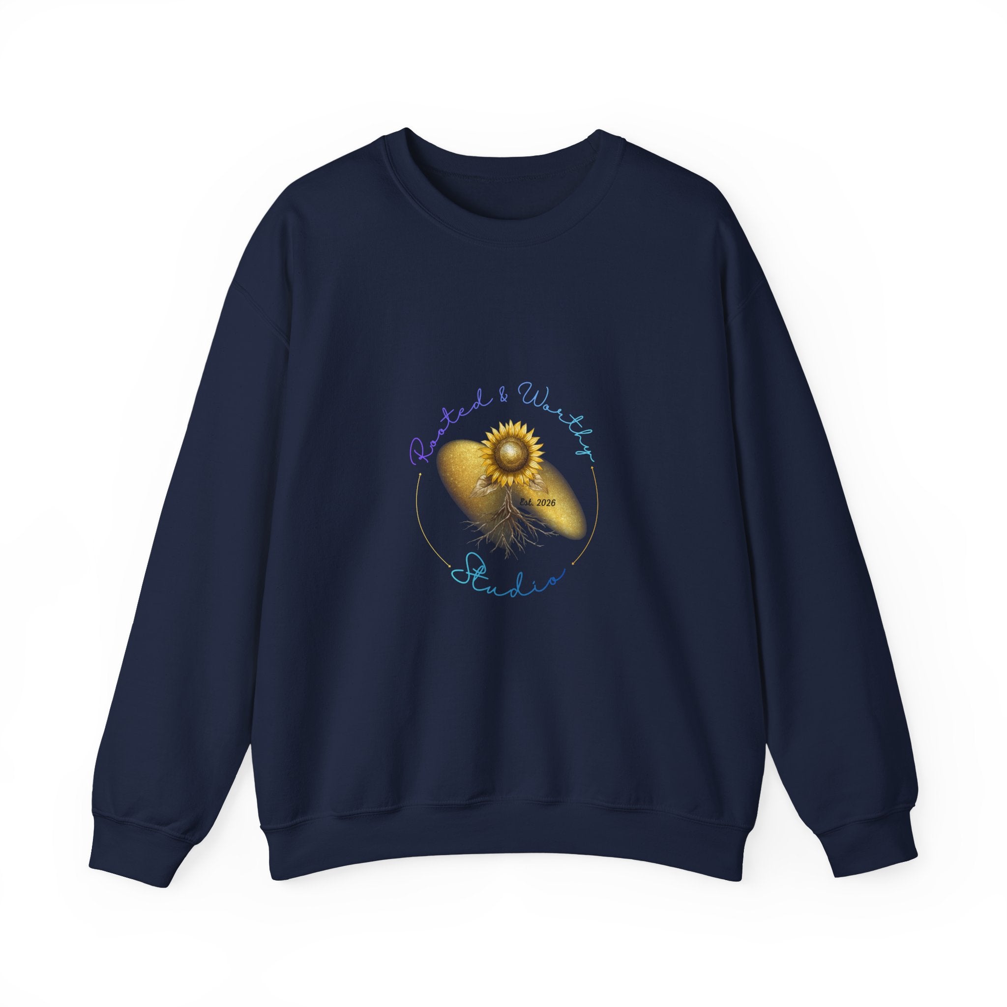 Sunflower Roots Crewneck Sweatshirt — "Rooted" Inspirational Floral Pullover