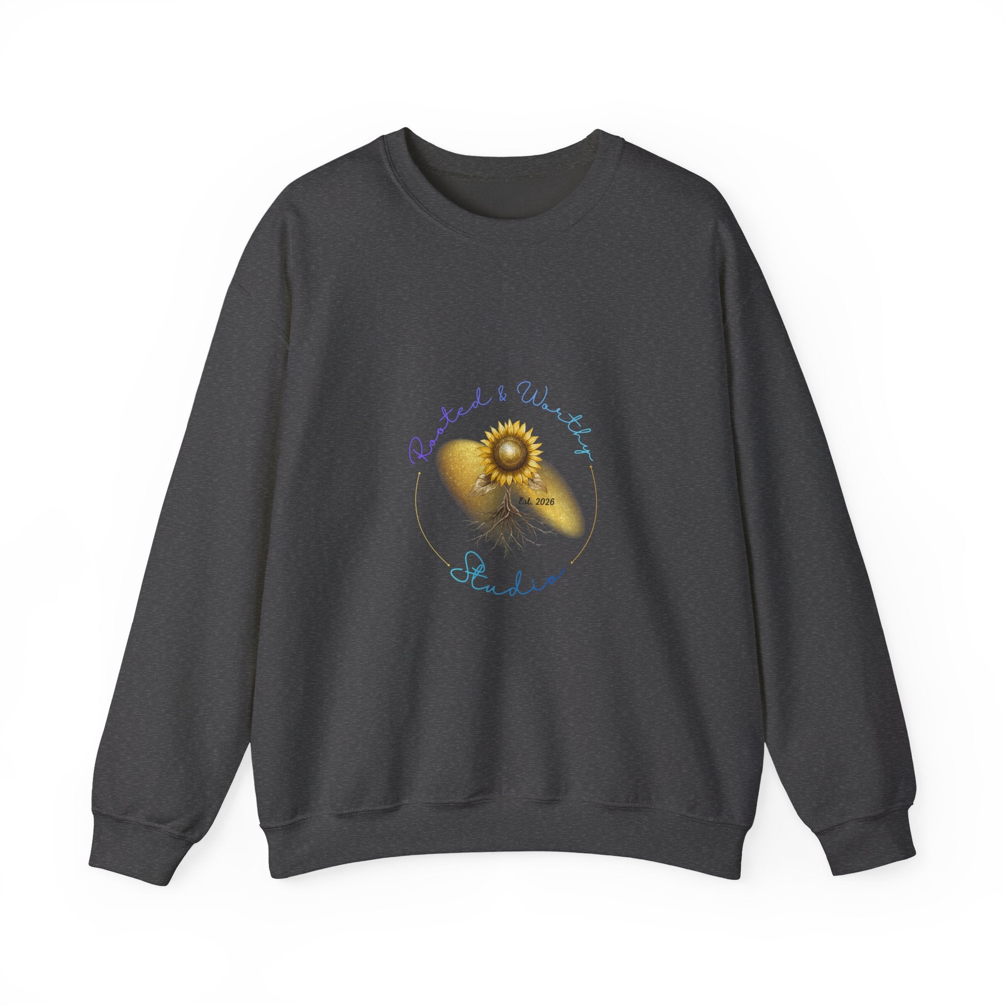 Sunflower Roots Crewneck Sweatshirt — "Rooted" Inspirational Floral Pullover